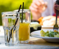 drink and salad